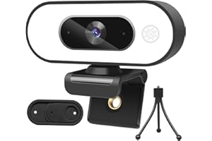 VIZOLINK Webcam 2K con Micrófono y Luz de Relleno para PC, Full HD Cámara Web USB para Videoconferencia, Estudios, Conferencias, Grabación, Juegos, Plug y Play, con Cubierta de Privacidad y Trípode