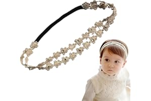 QEDBOJE Baby Stirnband Mädchen - Weiches Elastisches Haarband mit Doppelspitze und Blumen - Perfekter Haarschmuck für Taufe, Hochzeit und Alltag (Gold)