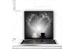 URBO ART – HOME DESIGN Crédence de cuisine en verre - 60x60 cm - Protection contre les éclaboussures - Derrière plaque de cuisson, Planche à découper - Motif: Café blanc et noir