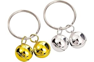 VNIDJGB 2 Pcs Dog and Cat Bells,Extra Loud Cat Dog Collar Copper Pendant Bells,Collar Round Pet Tracker Bell,Alert Dogs Bell Key Rings Pendant Decoration for Dogs and Cats Harness Training(Gold, Silver)
