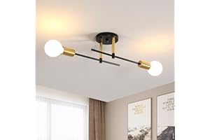 Riserva Lamparas de Techo Vintage, Negro Lámpara de Araña Sputnik, Lámparas de Techo Dormitorio E27 de 2 Bombillas, Plafones Ajustable 180° para Sala de Estar, Cocina, Comedor