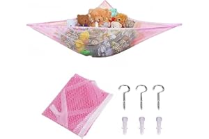 SAVEX Large Hammock Soft Toy Teddy Nursery Play Corner Hammock Mesh Storage Organizer Net for Baby/Children's Bedroom Tidy Kids Wall Hanging Baby Nursery Mesh Net (Pink)