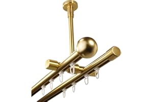 iso-design Innenlaufschiene 2-läufig zur Deckenmontage Messing matt 20 mm, großer Deckenabstand, Gardinenstangenset, Endstück Kugel, 280 cm (2 x 140 cm)