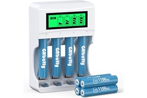 GRbatty 8 AAA NiMH Rechargeable Batteries 1100 mAh -1.2 V High Capacity 1200 Cycles Pre-Charged Triple A Battery with LCD Display Rechargeable Charger for AA and AAA Batteries