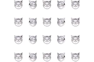 PH PandaHall - 100pcs Perles en Alliage de Style Tibétain Tête de Chat Charms Argent Antique pour la Fabrication de Bijoux de Collier