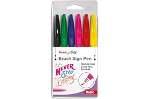 Pentel Brush Sign Pen pennarello con punta fibra pennello 6 pz colori basic
