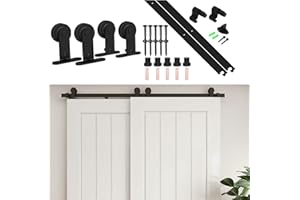 ETIASQSA 6FT/182CM Herraje para Puerta Corredera Kit Riel de hardware de puerta de granero corrediza bypass Sistema Estilo en forma de T