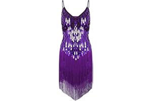 Alvivi Women's 1920s Flapper Sequins Fringe Party Dress Ballroom Tango Latin Dance Costume Clubwear