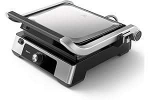Philips Contact Grill - Température réglable. Grande surface de cuisson et Puissance élevée. Plaques Antiadhésives Amovibles et bac récolteur de graisses. (HD6301/90)