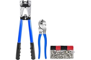 Voilamart Cable Crimping Tool Kit with Cable Cutter, 8 Sizes 100PCS Battery Copper Ring Terminals, 100PCS Heat Shrink Tubing Kit, Crimping Plier Set (6-50mm² AWG10-0) Wire Crimping Tool Crimpers Blue