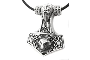 TOMS-SILVER Anhänger Thors Hammer mit Antlitz und Wolf 925 Sterling Silber