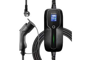 Morec ev Cavo Caricabatterie EV Standard Americano Portatile con Scatola di Ricarica commutabile 10 / 16A Tipo 1 Caricatore Schuko 2 Pin Auto elettrica EVSE (Presa Europea), 6m