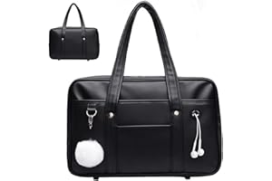 BEAHING Japanese School Bag, Large Capacity PU Leather Japanese Bag with Multi-pocket, School Handbag with Headphone Cable Hole, Zipper Shoulder Bag School Student Uniform Laptop