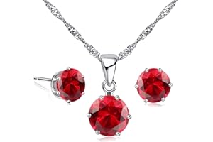 Crystalina Conjunto de Joyas de Plata Mujer, Pendientes Mujer Plata y Collar Plata Mujer con Piedra de Nacimiento, Regalos Originales para Mujer, Regalo Cumpleaños Mujer, Collar y Pendientes Plata