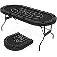 COSTWAY Foldable Poker Table for 8 Players, 182cm Folding Casino Leisure Card Board Game Tables with Metal Cup Holders, Padded Railings, Portable Blackjack Texas Holdem Poker Table (Black)