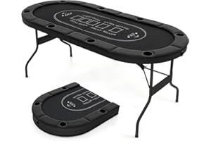 RELAX4LIFE Tavolo da Poker Pieghevole per 8 Giocatori, Tavolo da Texas Holdem Portatile con Fascia Imbottita, Supporti per Bicchieri in Metallo Profondi, Superficie in Feltro di Grado Casinò (Nero)