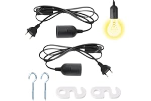 YdseozOA Juego de 2 portalámparas con interruptor, base de lámpara E27 con cable alimentación de 1,8 m y tornillos gancho para enchufe europeo, accesorios para suspensión de lámpara, luz colgante