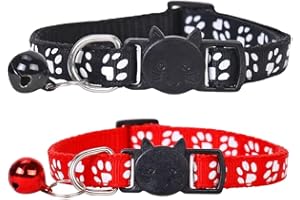 WeddHuis 2 Pezzi campanellino gatto, Collari per Gatti Antistrozzo con Campanellino e Fibbia di Sicurezza, Stampa Zampa Carina 19-32cm