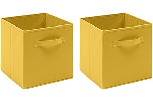 Kamorry Storage Cubes, Set of 2 Foldable Fabric Storage Bins Storage Organizer Drawer for Cloths, Kids Toys and Tiny Thing 26.5cmx26.5cmx28cm (2 Pack, Yellow)