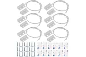 GUUZI 6pcs Bianco Cablato Interruttore Magnetico Montato in Superficie Sensore di Contatto Porta Finestra Allarme Interruttore Reed(Interruttore Vicino al Magnete,Collega il Circuito)