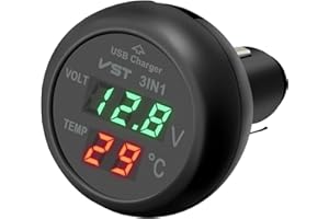 Prise allume-cigare de voiture avec port USB 12 V étanche Voltmètre Thermomètre pour véhicules 12 V/24 V