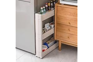 BAKAJI Carrello Carrellino Slim Stretto Salvaspazio Cucina Bagno Ripostiglio con Ripiani e 4 Ruote, Scaffale Portaoggetti Multiuso con rotelle (3 Ripiani)