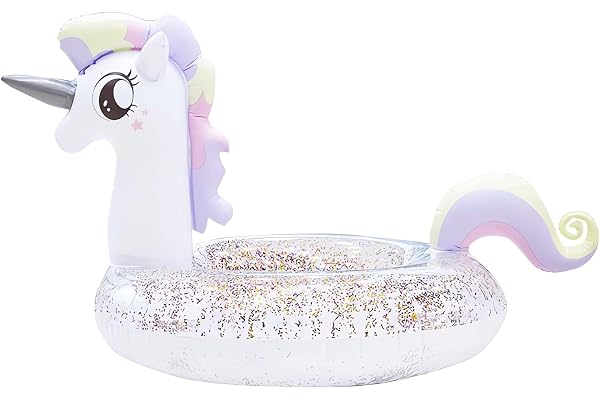 Uppblåsbar enhörning luftmadrass med glitter pool flytande simning flotte strand pool leksak simstol för barn och vuxna