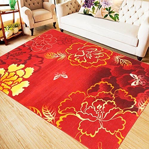DECORHAN Tailor-Made Chinese Carpet Abstract Fashion Peony Red Gray Living Room Bedroom Sofa Study Environmental Protection, 1330Mmx1900Mm,