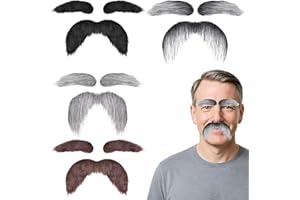 DOKRIN Vello facial para disfraz de adulto,Set de 4 barbas postizas de Halloween para disfraces de Papá Noel con barba y cejas negras, largas y peludas