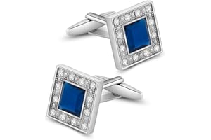 MERIT OCEAN Cufflinks for men, Crystal Square Blue Cuff Links Classical Shirt Suit Cufflinks for Wedding Birthday Business Gifts