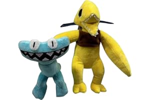 GUUIESMU Rainbow Friends Chapter 2,rainbow Friends Yellow Peluche, Peluche Rainbow Friends Cyan, Rainbow Friends Peluche Yellow,Rainbow Horror Game Rainbow Friends Night Plush Toy, for Kids Birthdays (2 pcs)