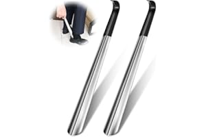 Bixury Schuhlöffel Metall Lang 42cm, 2 Stück Schuhanzieher Lang Metall Sehr Stabile Ausführung, Schuhlöffel Lang Metall Shoe Horn mit Schwarze Hülle für Stiefel,Schuhloffel Ausführung Ideal für Reisen