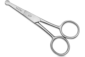 MJW Forbici per peli di naso e orecchie–Forbici per tagliare i peli del viso con punta arrotondata in acciaio inossidabile per baffi,sopracciglia e barba–Forbici per la toelettatura per uomini e donne