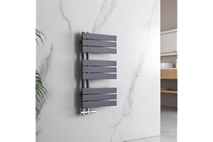 EMKE Grzejnik łazienkowy, płaski, 762 x 400 mm, antracytowy, mały wieszak na ręczniki, panel na ręczniki, przyłącze boczne do wody, 342 W