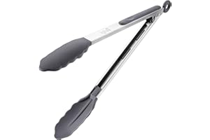 IGLUU MEAL PREP Igluu ​​​​Meal Prep Pinzas de cocina grises de 12 "para cocinar con puntas de silicona, mango de acero inoxidable con sistema de candado, pinzas de fácil agarre para barbacoa, ensalada, pasta y más