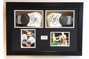 KWIK PICTURE FRAMING LTD Boxing Glove Display Case 3D Frame For 2x Signed Boxing Gloves with photo and title - Black Frame - Black Mount