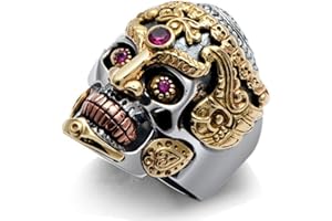 PIKALF Sugar - Anello da uomo, con teschio demon king, con teschio e teschio, per Halloween, biker, gotico, viola, occhio vampiro, per cocktail, feste, vintage, punk