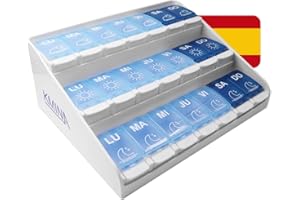 KMINA Pastillero Semanal 3 Tomas Español, Grande, Organizador de Medicamentos, Patentado - Fabricado en España