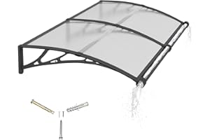 GGNEBAI Door Canopy Outdoor Awning with Drainage,150x80 cm Polycarbonate Rain Shelter with ABS Brackets,Polycarbonate Sheet,UV,Snow Protection for Porch,Front Door, Patio, Window, Deck