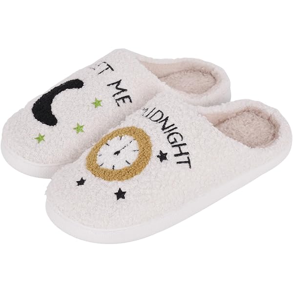 PLMOKN Women's Fluffy Open Toe Slippers With Smiley Face - Indoor Outdoor Cute Slippers, Breathable & Non-Slip