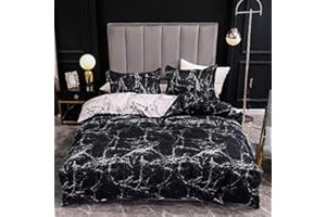 Boqingzhu Bettwäsche 135x200cm Marmor Optik Schwarz Weiß Modern Bettwäsche Set Microfaser Einzelbett Wendebettwäsche Bettbezug und Kissenbezug 80×80cm mit Reißverschluss