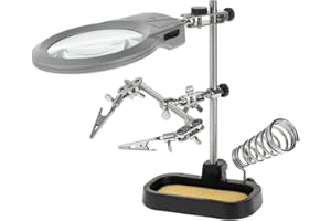 KEMOT NAR0150 Lötständer-Dritte Hand mit Zwei Klemmen, Lötkolbenhalter und LED-Lupe, 0.4 W, 4.5 V, Grau/Silber/Schwarz