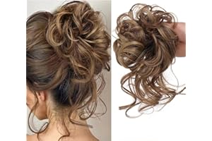 SHANGXIU chignon finto per capelli, grande chignon marrone per capelli ricci ondulati Messy Bun Scrunchies Extension per donne e ragazze (12/24 marrone mix marrone chiaro)