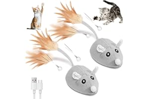 SGZIOO 2 Stück Katzenspielzeug Maus Elektrisch, Elektrische Maus für Katzen mit Federschwanz, Katzenspielzeug Selbstbeschäftigung, USB Wiederaufladbares Magic Maus Katze für Kleine Katze im Drinnen
