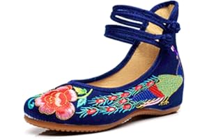 Minetom Femme Vintage Broderie Fleur Mary Jane Talon Compensé Chaussures de Conduite Loafer Ballerines Mocassins Pumps