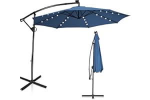 KOMFOTTEU Parasol Déporté avec LED, φ300 cm, Parasol de Jardin, Support et Rotation à 360 °, Parasol Inclinable, pour Terrasse, Piscine, Café, Hauteur intérieur de 230 cm (Bleu)