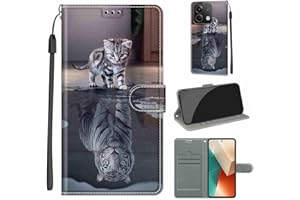 KENHONER Funda para Xiaomi Redmi Note 13 5G Carcasa, Funda para Redmi Note 13 5G Funda Libro con Tapa Piel Case Flip Cuero,Cierre Magnético Antichoque - Gato y Tigre