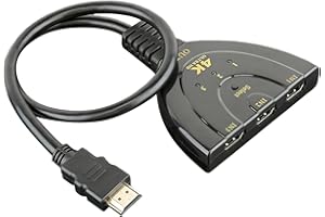 HUGFADS Switch HDMI, Multiprise HDMI Switch 4K 3 Entrée 1 Sorties avec Câble Haute Vitesse, Commutateur HDCP 2.2 UHD/3D/4K pour TV Fire Stick, PS5, Xbox, Consoles de Jeux, DVD, PC, Roku, etc.