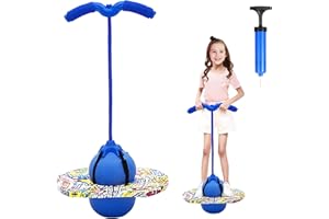Hengrongshen Pogo Ball mit Griffen, Pogo Stick Hüpfball für Kinder, Hüpfstange mit Luftpumpe, Pogo Ball zum Training des Gleichgewichts, Jump Spiel Geschenk für Kinder ab 6 Jahre (Blau)