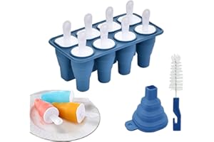 MARUKO Eisformen Eis am Stiel Silikon, Faltbare Eisformen Silikon, 8 Kavitäten Eis Am Stiel Formen, Wiederverwendbare Eisstiele für Selbstgemachtes Eiscreme - BPA Frei (Blau)